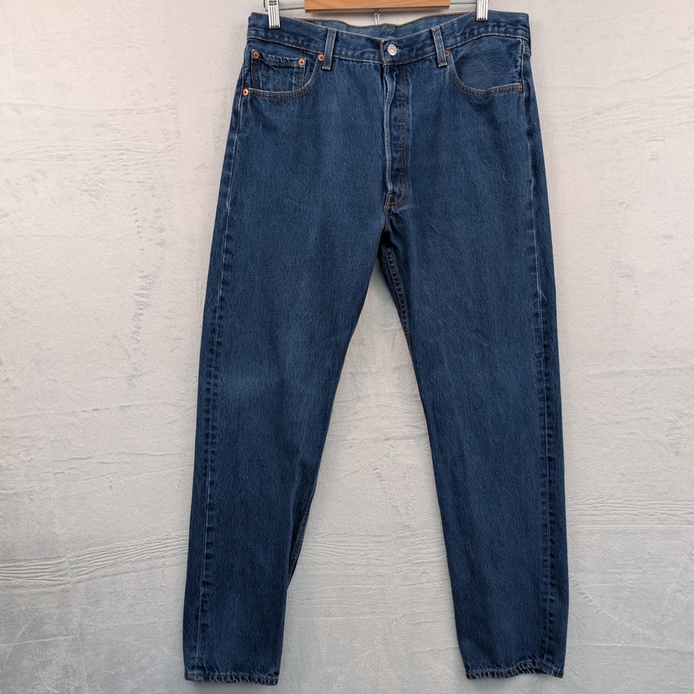 VTG Levi's 501 Paper Tag Red Tab Jeans 38x34 Mexico Blue Button Fly Straight Y2K
